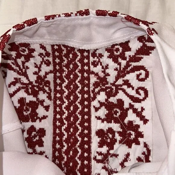 Girl 14-16 Embroidered White Burgundy Tulle Lace Short Sl Folk Formal Dress - Picture 12 of 16